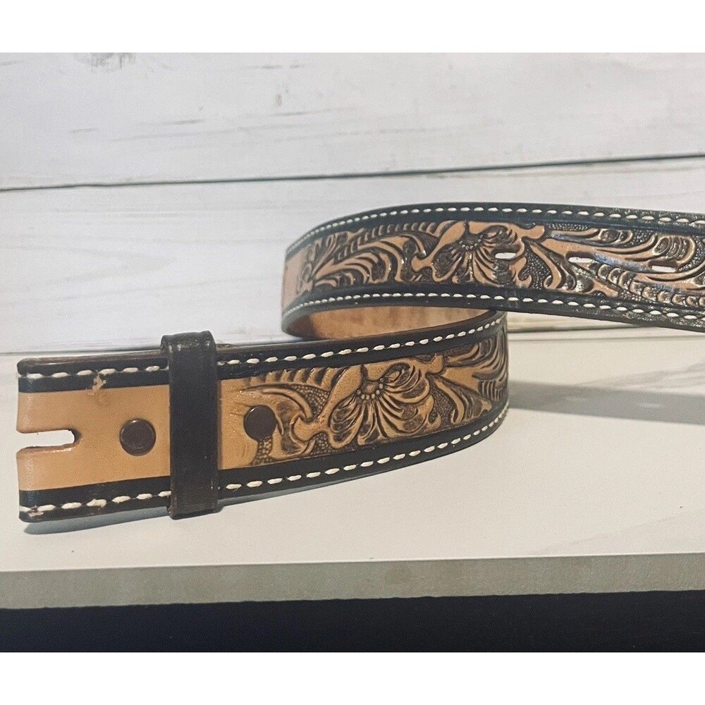 Vintage Tony Lama Women’s/Girl’s Tooled Leather Belt SHANNON 28”long No Buckle